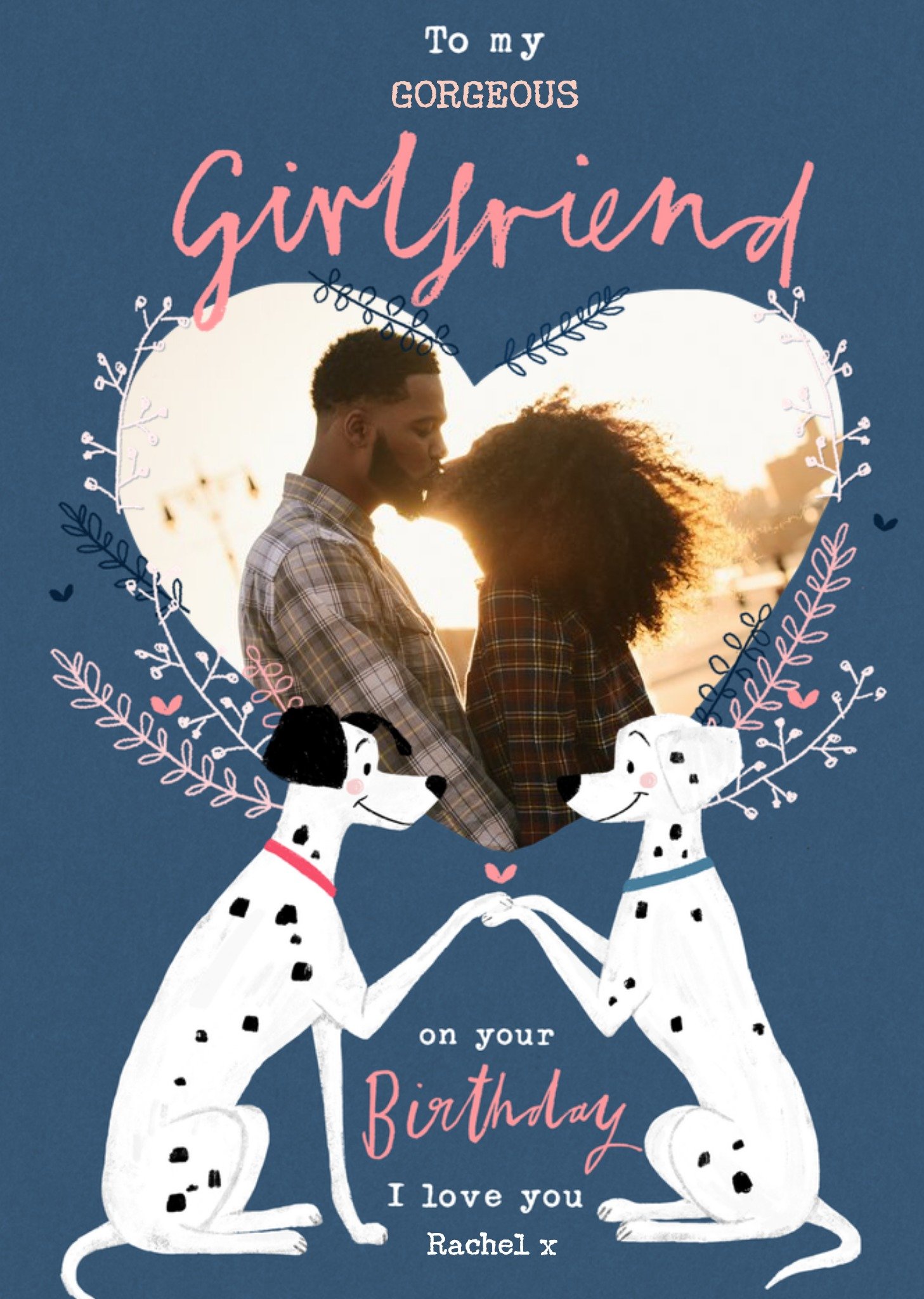 Gorgeous Girlfriend Birthday Card - Disney 101 Dalmatians Illustrated Birthday Photo Upload Card