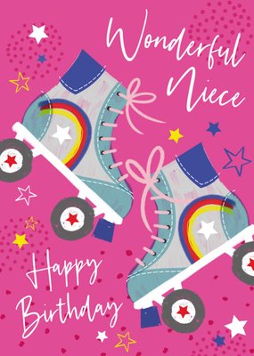 Wonderful Niece Illustrated Roller Skates Birthday Card