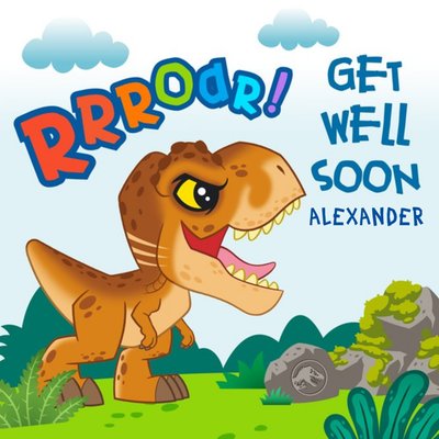 Jurassic Park Cute Cartoon T-Rex Get Well Soon Card