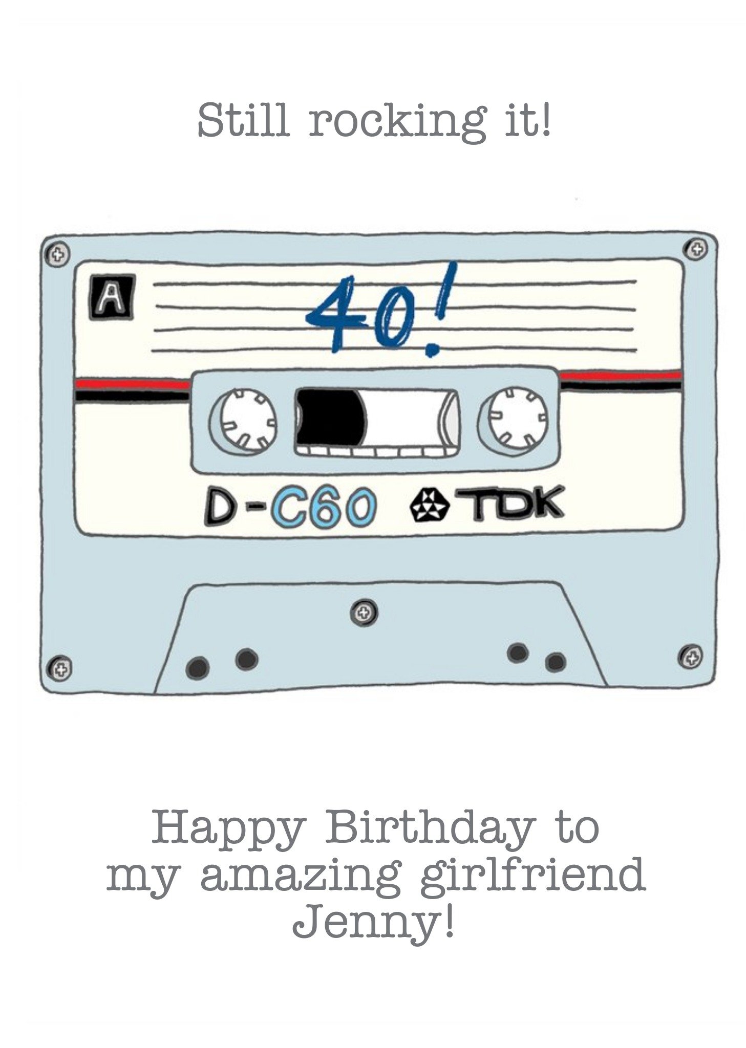 Moonpig Cassette Tape Illustration 40 Still Rocking It Retro Birthday Card, Large