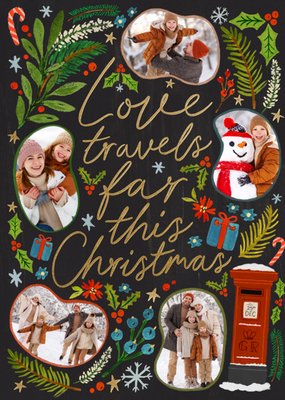 Love Travels Far Illustrated Photo Upload Christmas Card