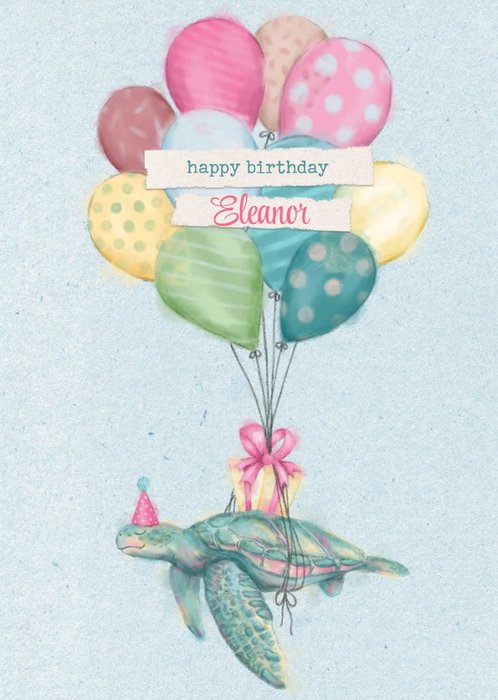 Floating Turtle Birthday Card - balloons