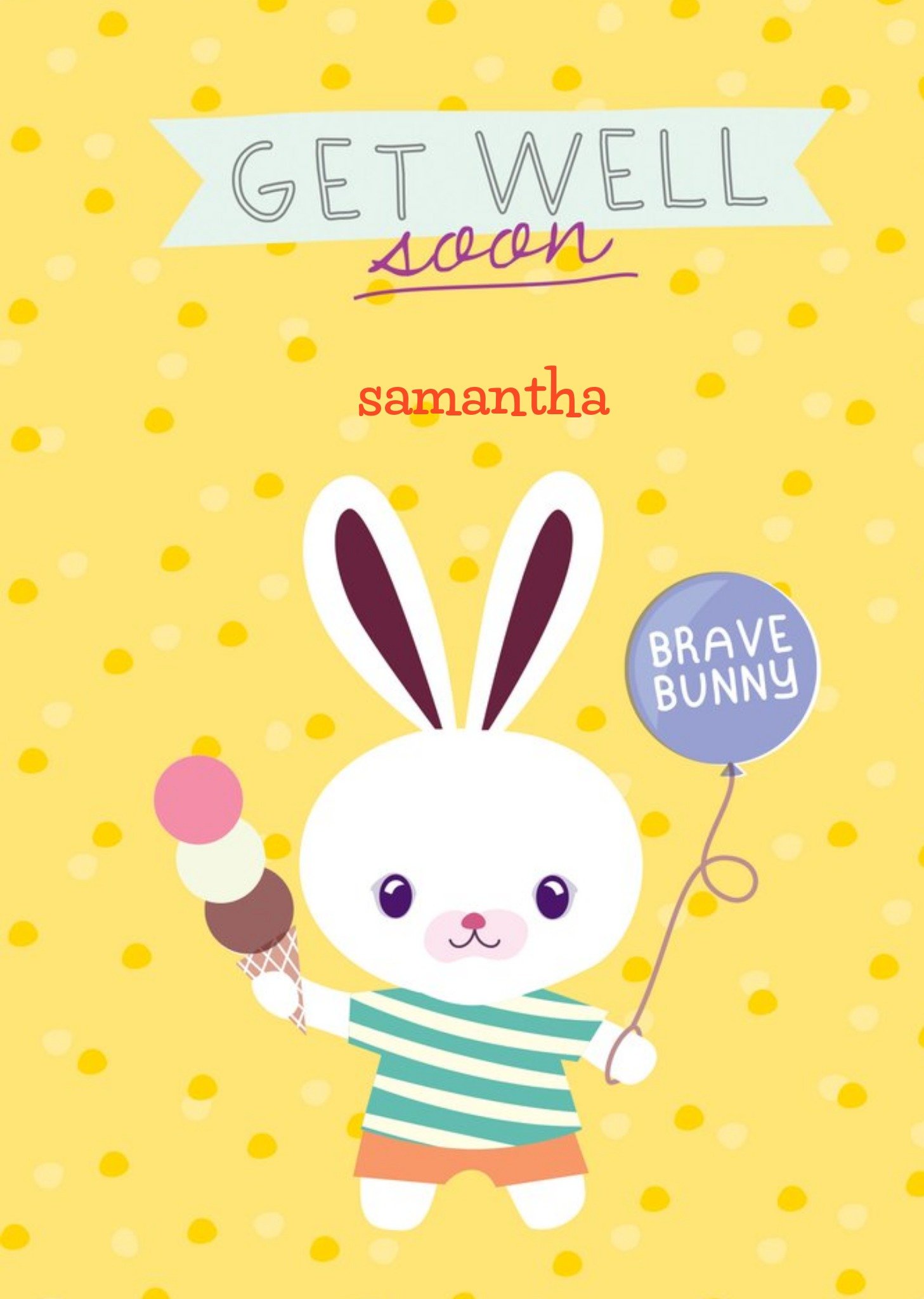 Moonpig Personalised Cartoon Bunny Get Well Soon Card