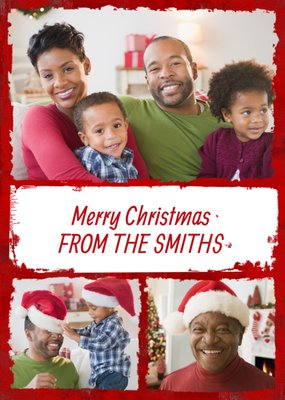 Red Border From Family Personalised Photo Upload Merry Christmas Card