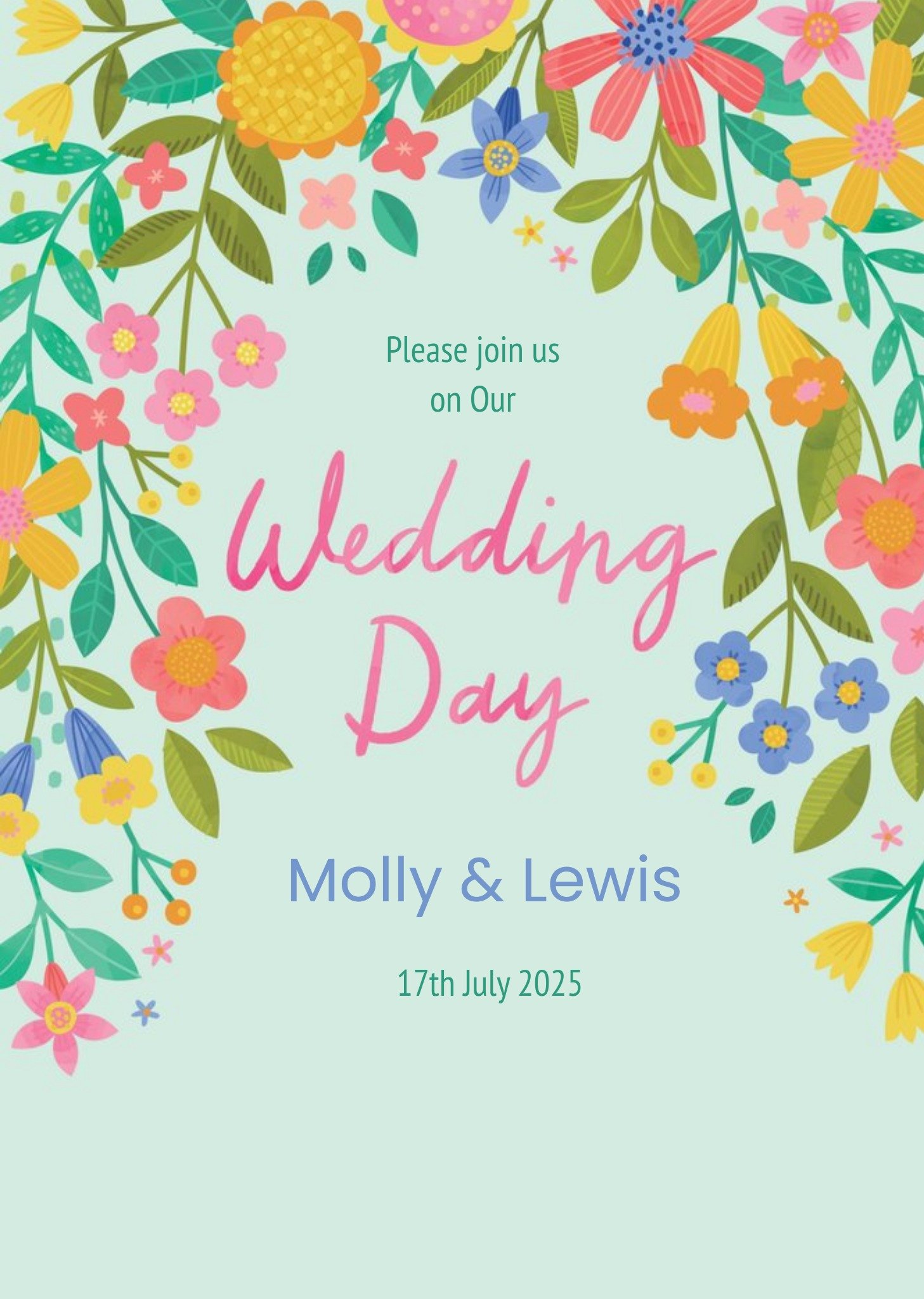 Moonpig Illustrated Floral Design Wedding Invitation Card