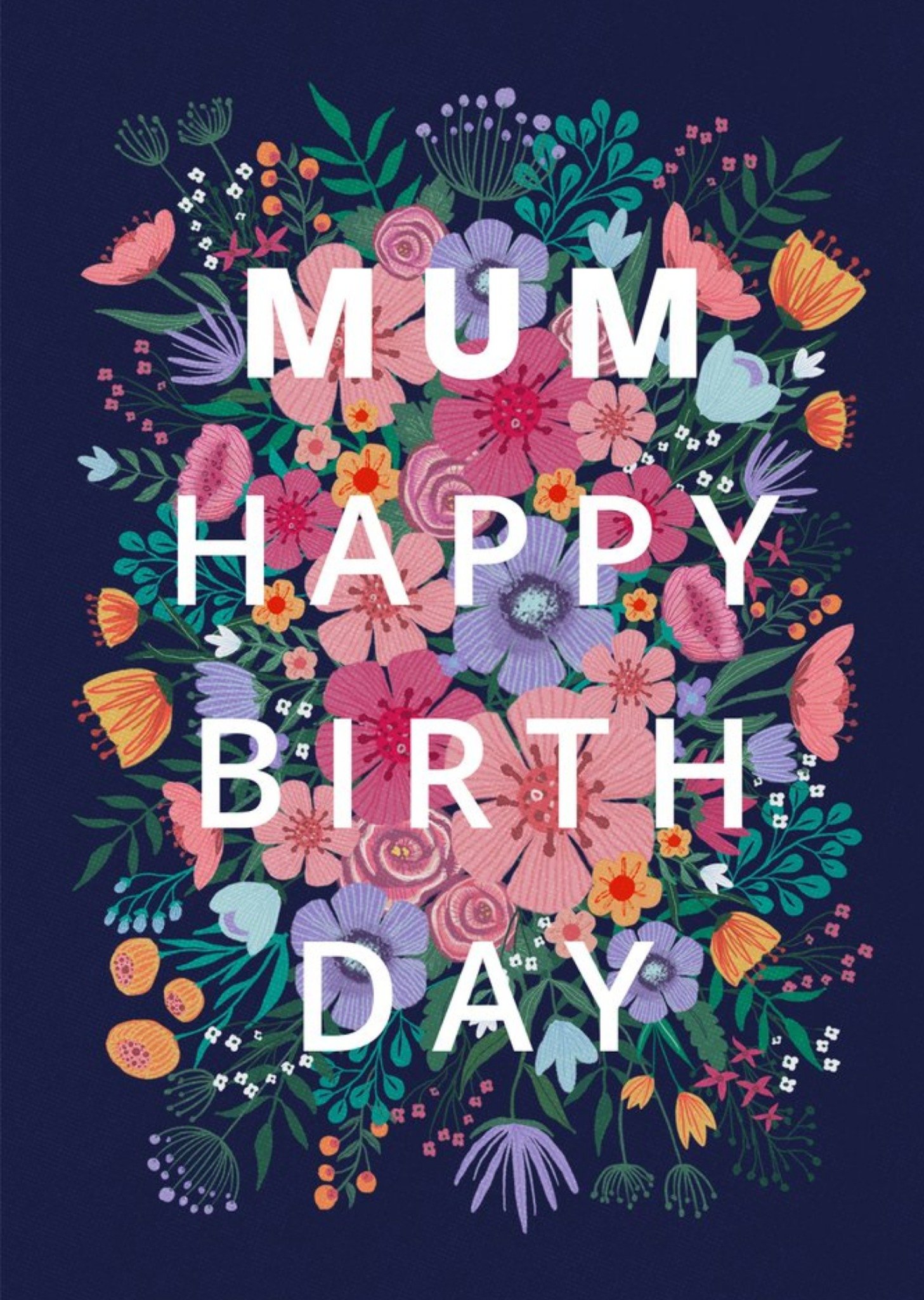 Moonpig Happy Birth Day Floral Typographic Card