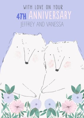 Editable Cute Polar Bears Couple Anniversary Card