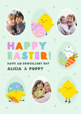 Illustration Of Chicks And Decorated Eggs Happy Easter Photo Upload Card