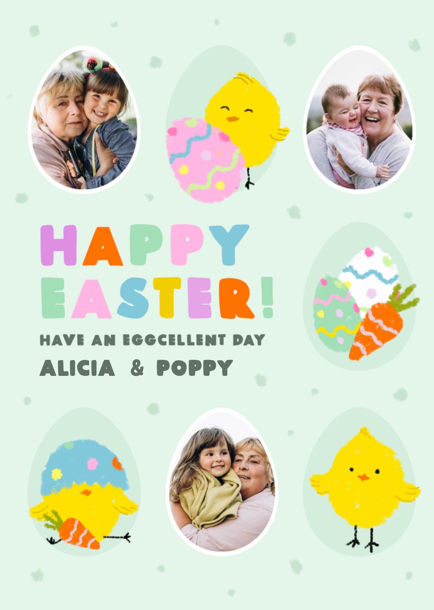 Moonpig Illustration Of Chicks And Decorated Eggs Happy Easter Photo Upload Card