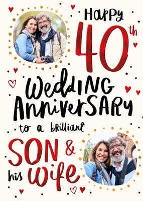 Son & Wife Happy 40th Wedding Anniversary Photo Upload Card