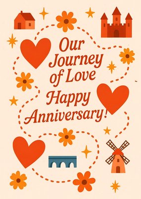 Journey Of Love Travel Icons Illustrated Anniversary Card