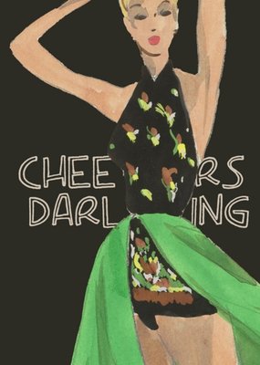 V And A Vintage Fashion Illustration Cheers Darling Greetings Card