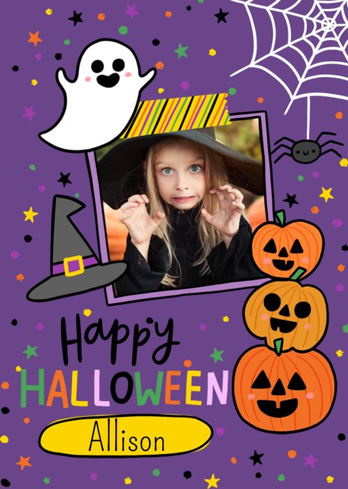 Bright Illustrated Happy Halloween Photo Upload Card