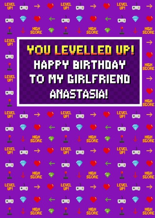 Pixel Gaming Level Up Girlfriend Happy Birthday Card