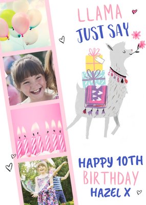 Boogaloo Llama Just Say 10th Birthday Illustrated Photo Upload Birthday Card