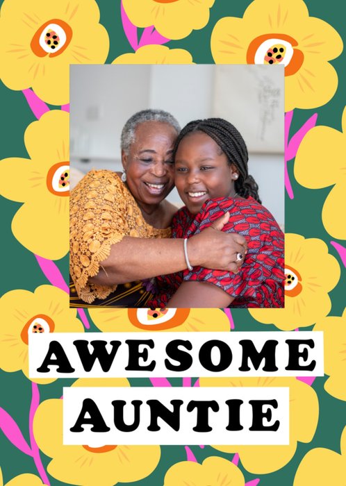 Awesome Auntie Floral Photo Upload Birthday Card 