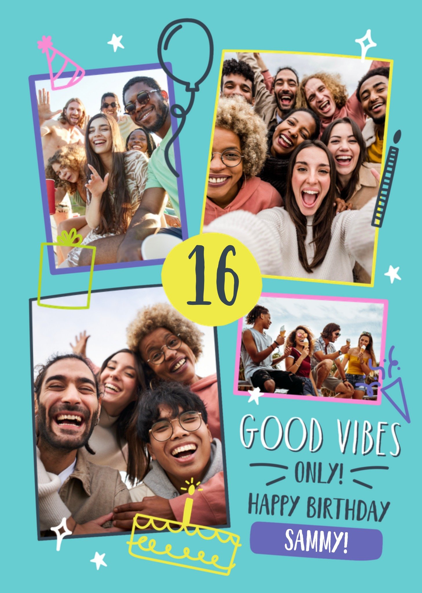 Moonpig Good Vibes Only Photo Upload 16th Birthday Card