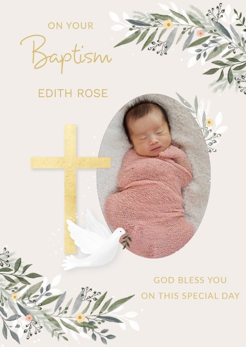 Paperlink Holy Cross Floral Baptism Card