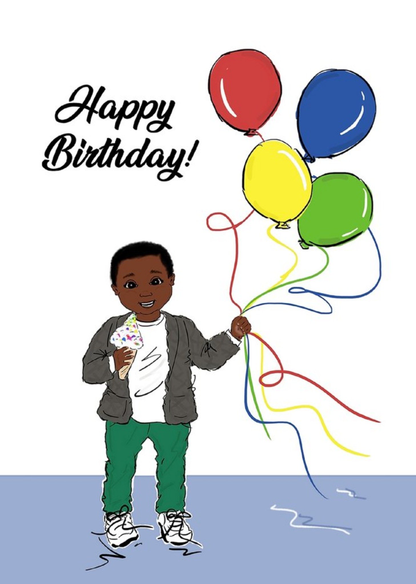 Moonpig Happy Birthday Little Boy With Balloons Cute Card