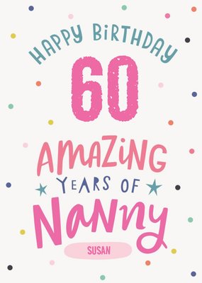 Cute Polka Dot Typographic Customisable Nanny Birthday Card