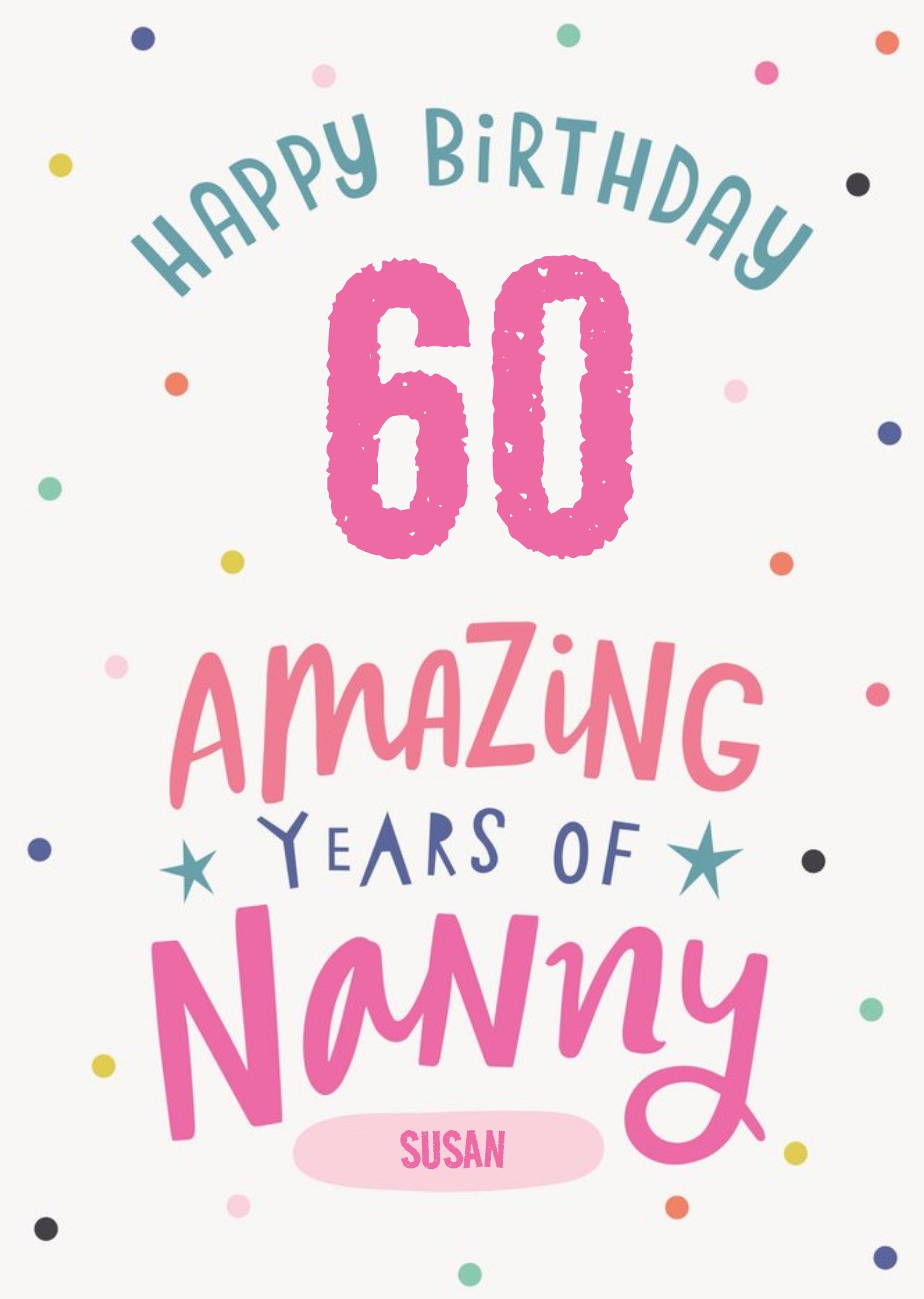 Moonpig Cute Polka Dot Typographic Customisable Nanny Birthday Card
