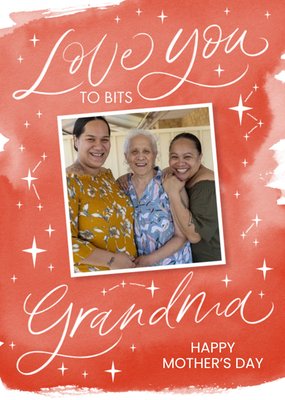 White Calligraphy On A Red Watercolour Background Grandma's Mother's Day Photo Upload Card