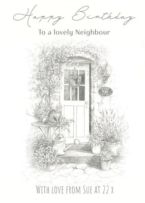 Clintons Illustration Of A Quaint Front Door Happy Birthday To A Lovely Neighbour Card 