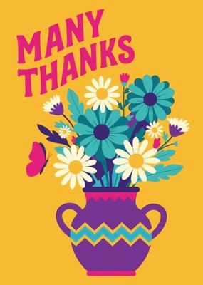 Many Thanks Illustrated Flowers Card