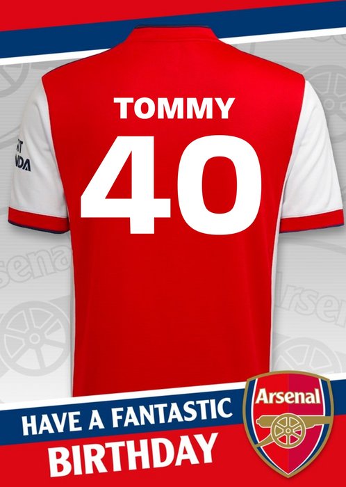 Arsenal FC Personalised Football Shirt 40th Birthday Card