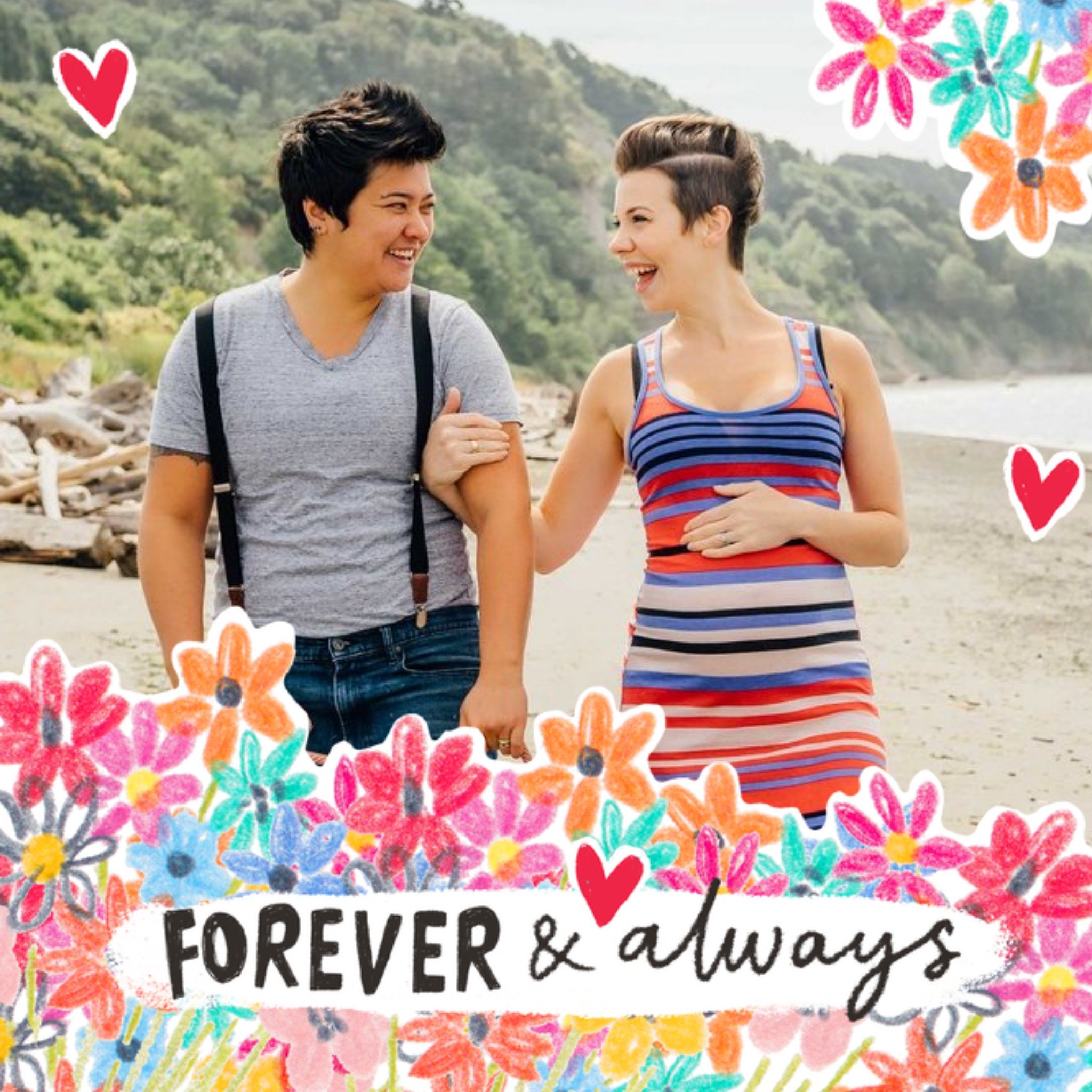 Moonpig Illustration Of Colourful Flowers With Handwritten Typography Forever And Always Photo Uploa