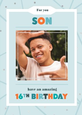 Son 16th Birthday Blue Photo Upload Card