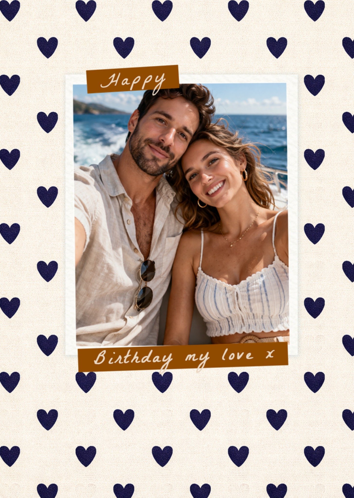 Moonpig Happy Birthday My Love Heart Pattern Photo Upload Card