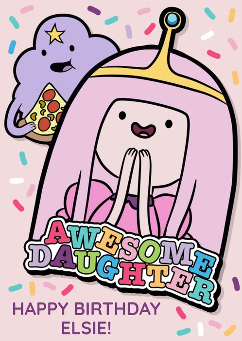 Adventure Time Pink Confetti Awesome Daughter Personalised Card