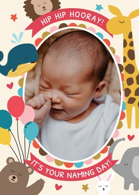 Hip Hip Hooray Photo Upload Naming Day Card