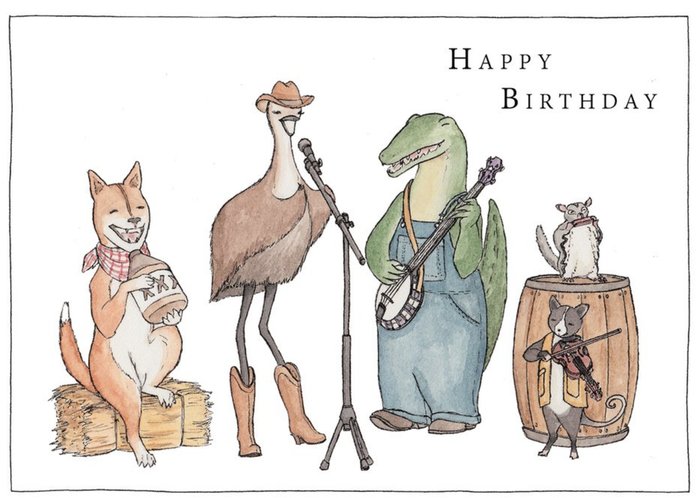 Illustration Of A Cool Animal Folk Band Birthday Card