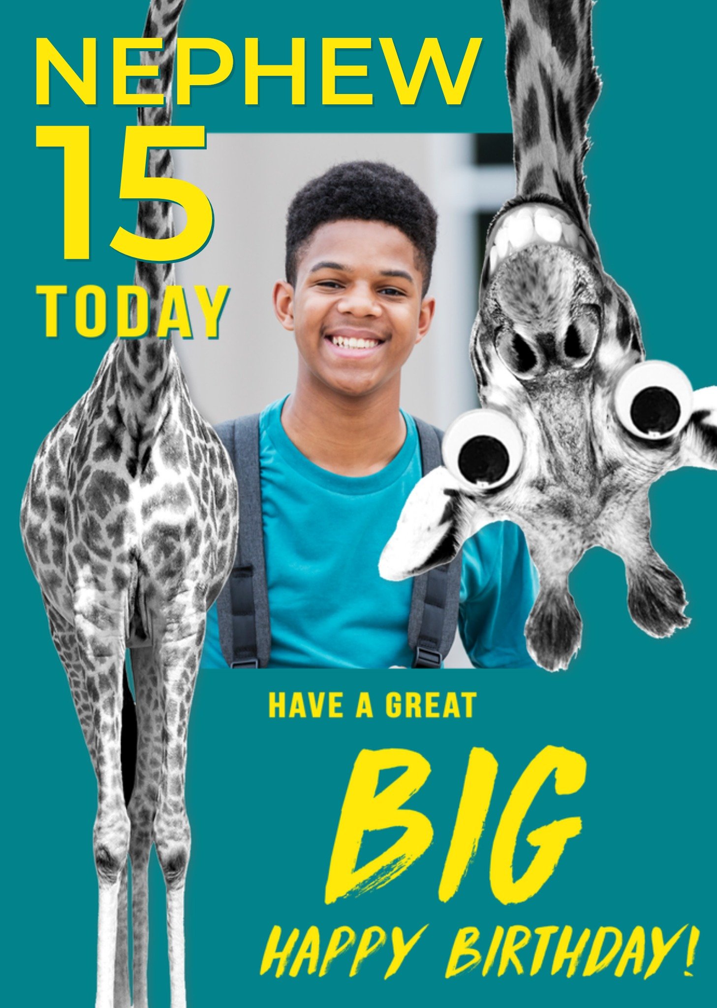 Moonpig Nephew 15 Today Giraffe Big Happy Birthday Photo Upload Card
