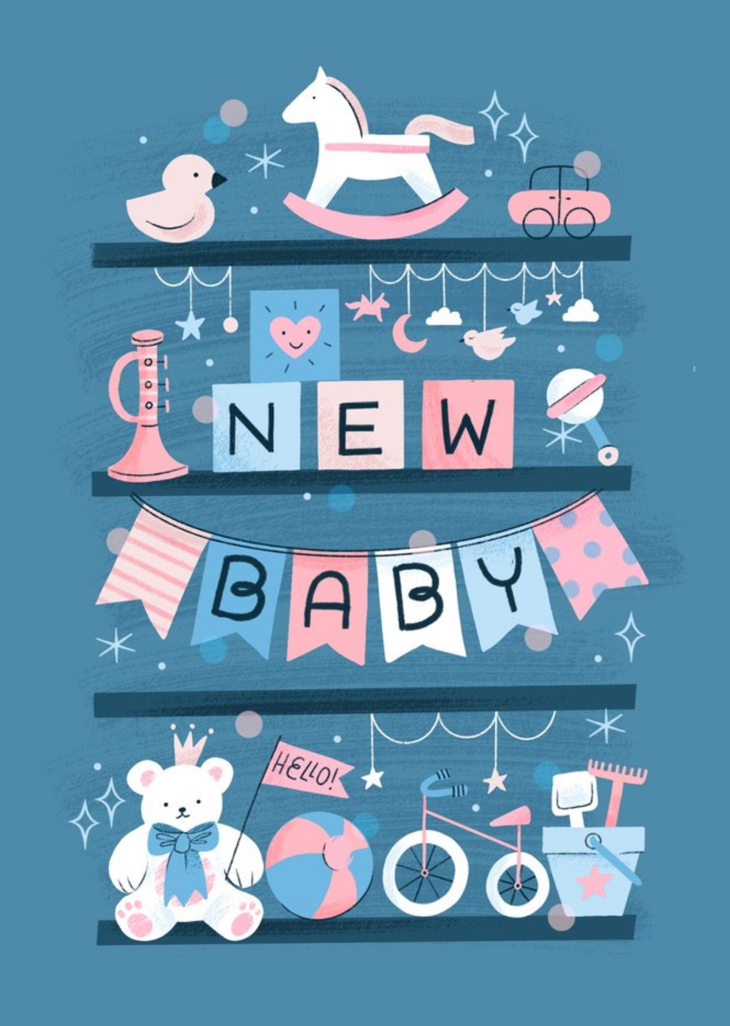Moonpig Blue Illustrated Toys New Baby Card