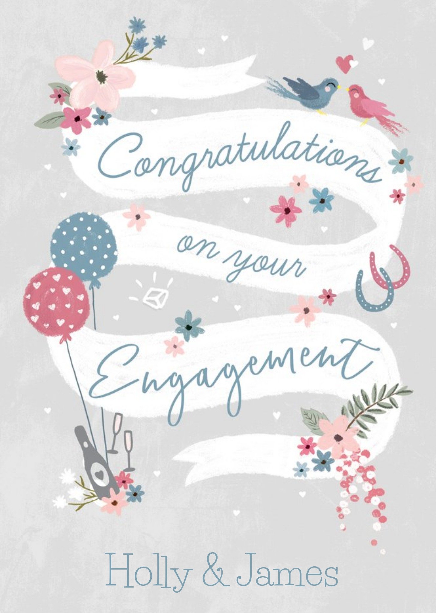 Moonpig Various Spot Illustrations With Typography On A Ribbon Engagement Card
