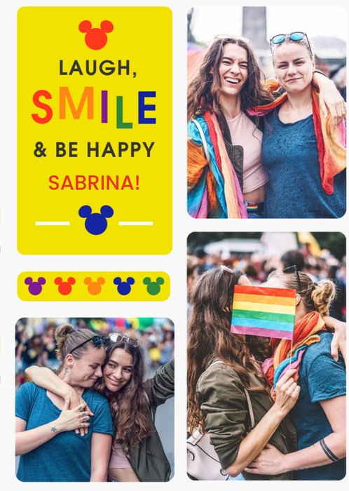 Disney Pride Mickey Mouse Laugh Smile And Be Happy Photo Upload Card