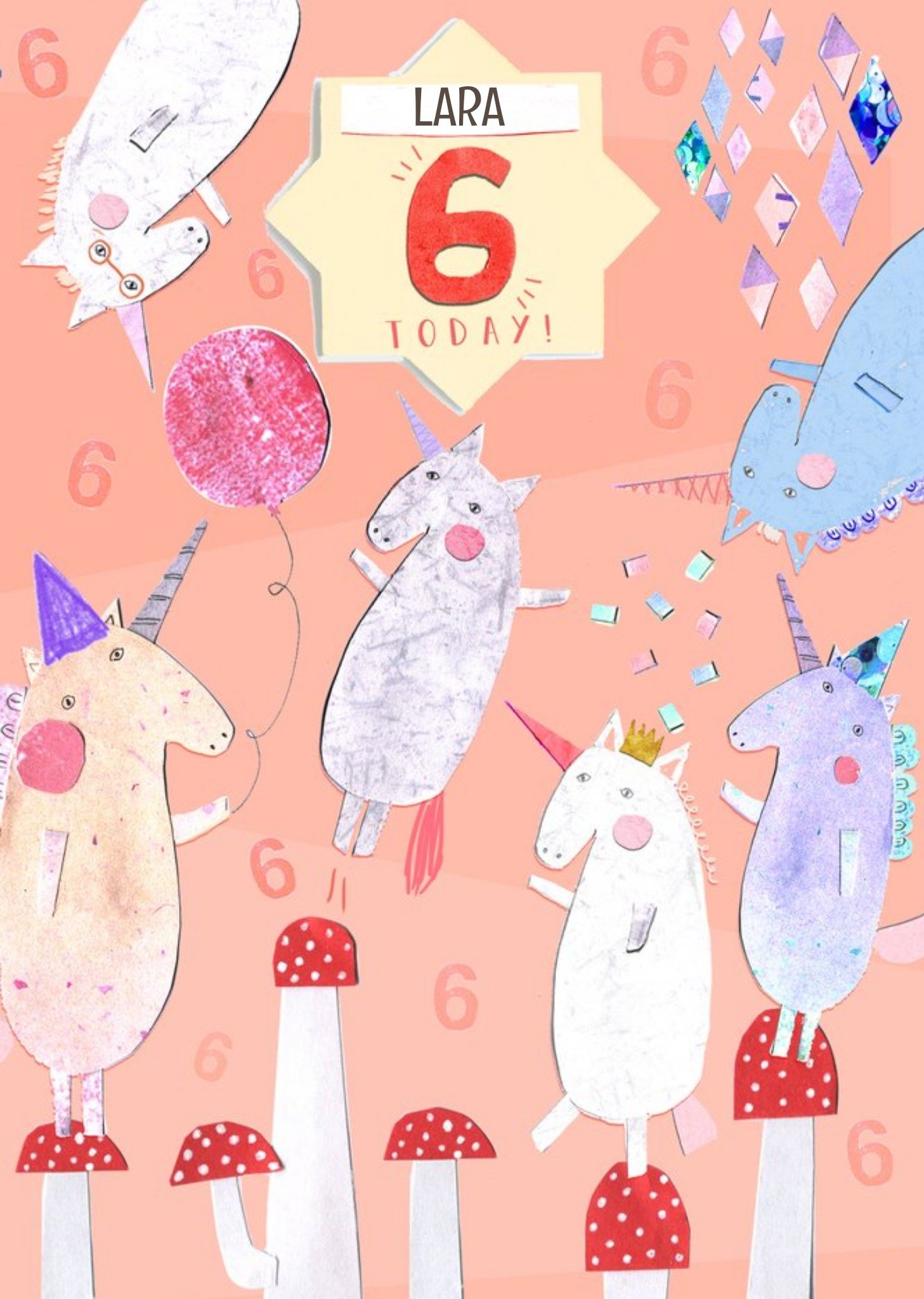 Moonpig Unicorns Personalised Happy 6th Birthday Card