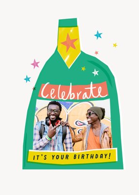 Celebrate It's Your Birthday Bottle Illustrated Photo Upload Card