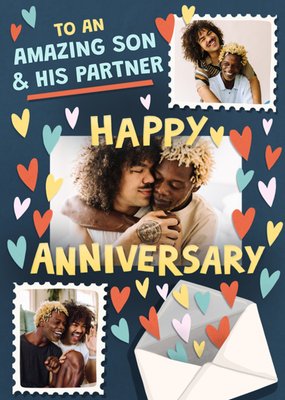 To An Amazing Son And His Partner Happy Anniversary Photo Upload Card
