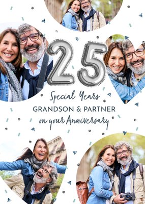 Grandson & Partner On Your Anniversary 25 Years Photo Upload Card