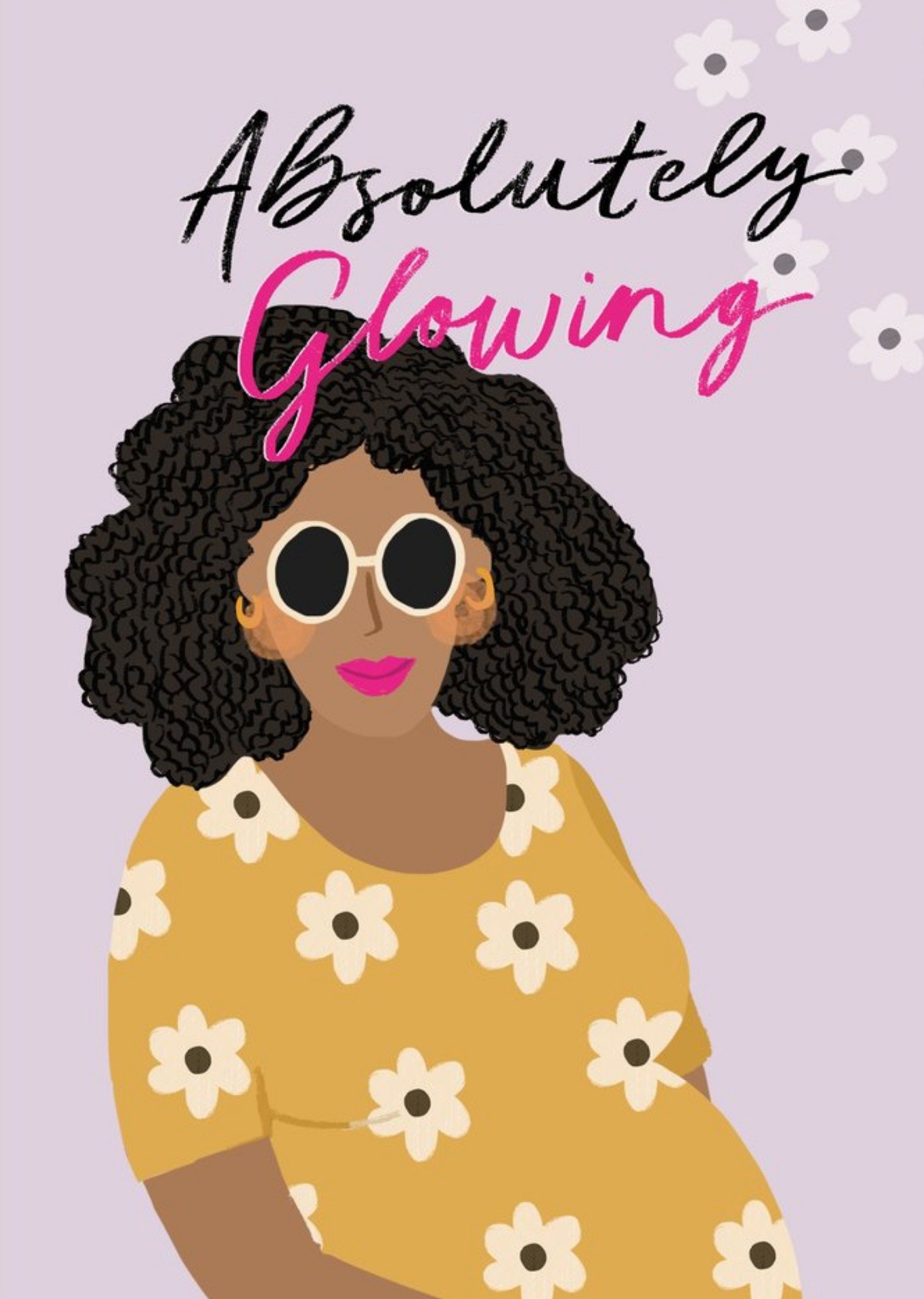 Moonpig Illustration Of A Pregnant Black Woman In A Flowery Dress Pregnancy Card