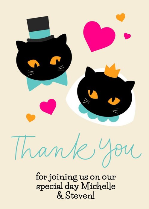 Scatterbrain Illustrated Cats Married Thank You Wedding Card