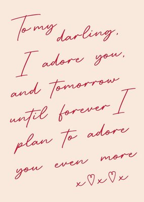 Affectionate To My Darling I Adore You Typography Script Valentine's Day Card