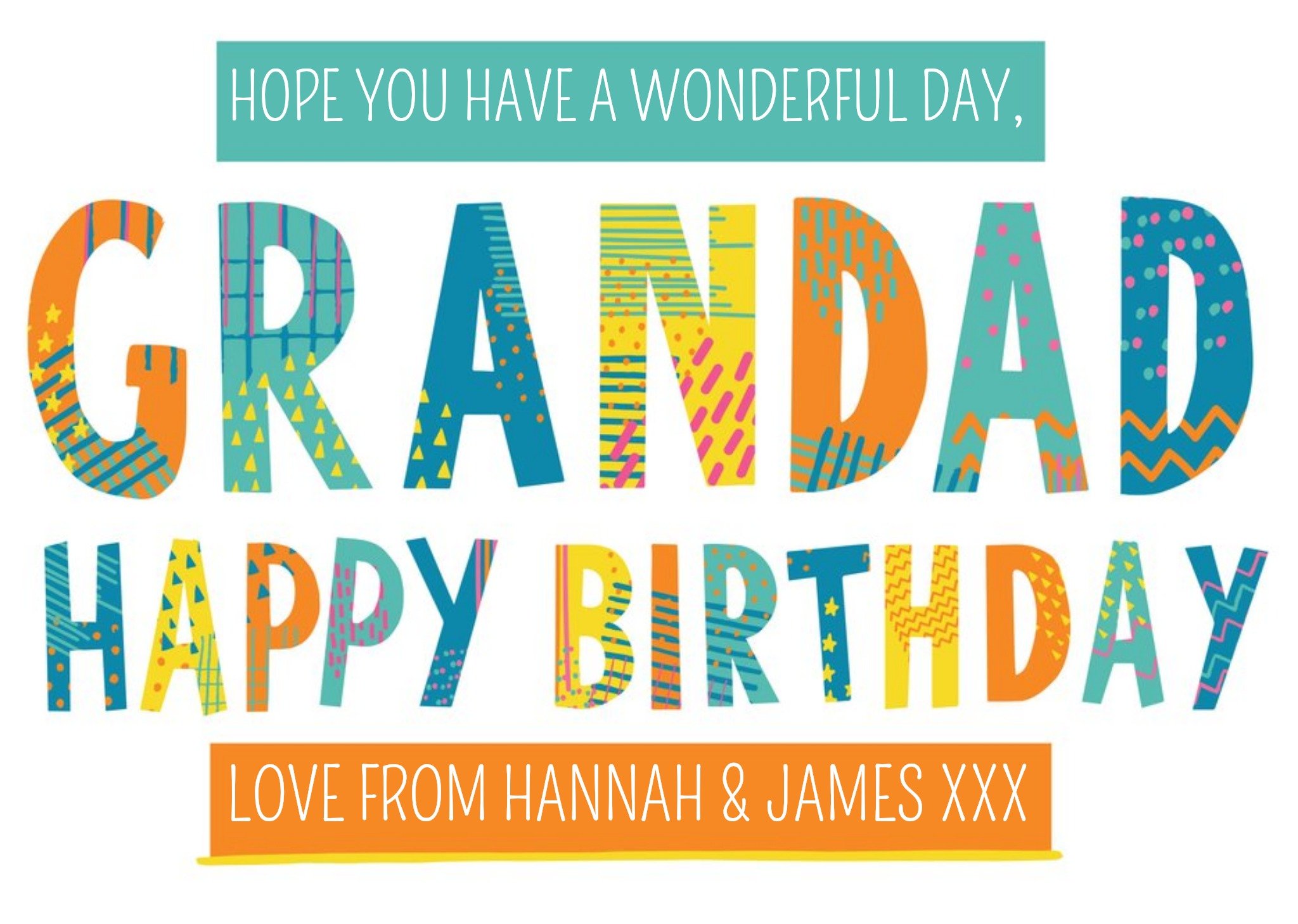 Moonpig Bright Patterned Letters Grandad Happy Birthday Card