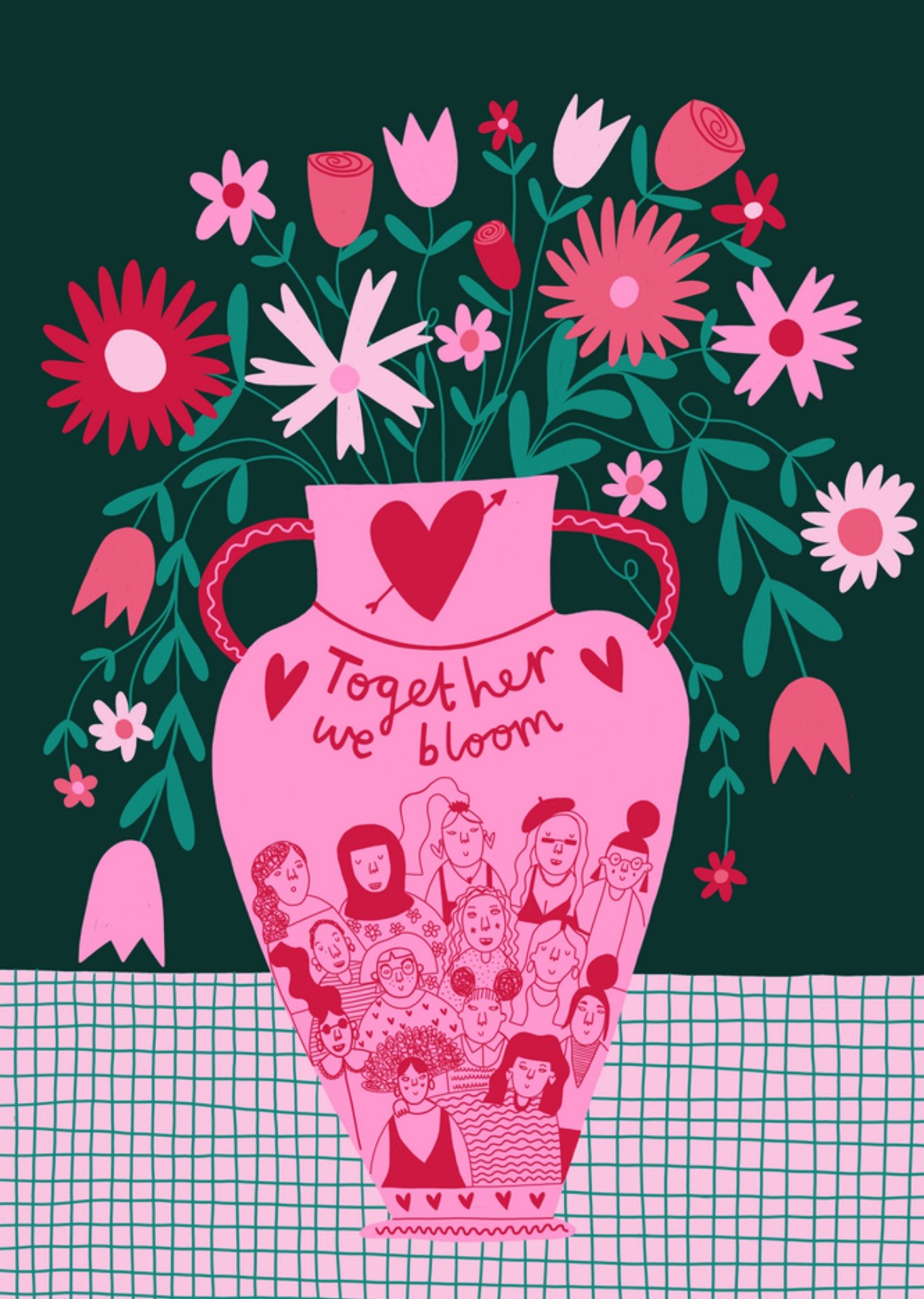 Moonpig Illustrated Together We Bloom Flower Vase International Women's Day Card