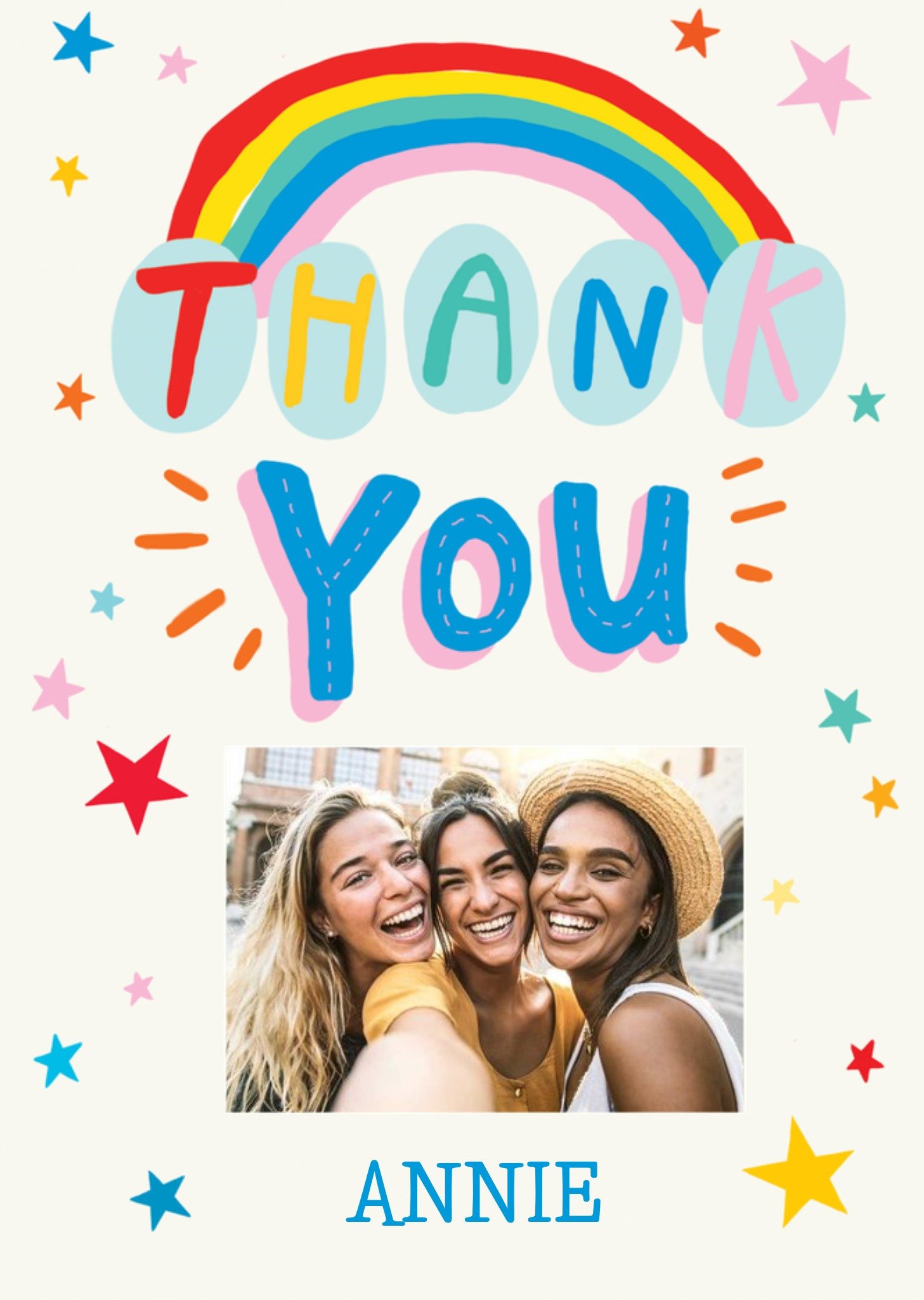 Moonpig Colourful Typography Surrounded By Stars Thank You Photo Upload Card