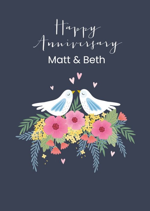 Cute Dove Floral Anniversary Card